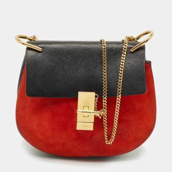 Pre Owned Chloe Black/Orange Leather and Suede Medium Drew Shoulder Bag