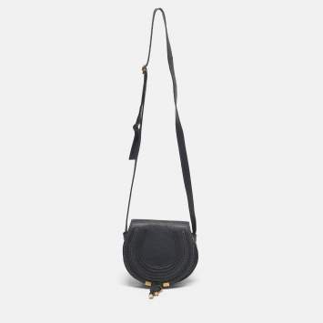 Pre Owned Chloe Dark Grey Leather Mini Marcie Saddle Crossbody Bag
