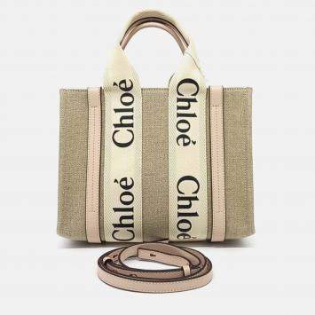 Pre Owned Chloe Beige Canvas and Leather Woody Bag Small