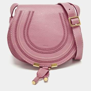 Pre Owned Chloé Pink Leather Mini Marcie Saddle Crossbody Bag