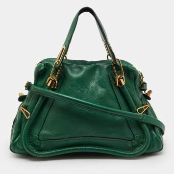 Pre Owned Chloe Emerald Green Leather Medium Military Strap Paraty Shoulder Bag