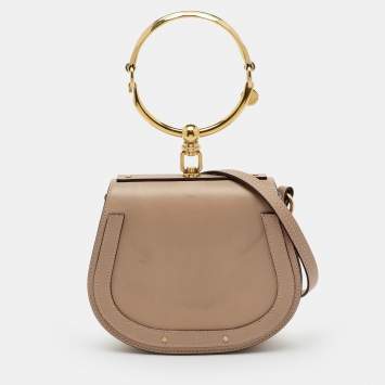 Pre Owned Chloe Beige Leather and Suede Small Nile Bracelet Shoulder Bag