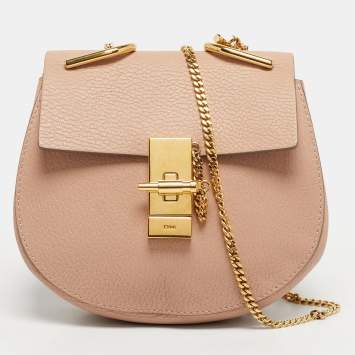 Pre Owned Chloé Peach Leather Mini Drew Chian Shoulder Bag