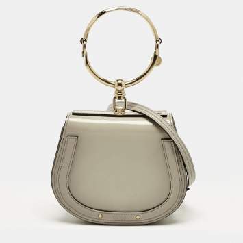 Pre Owned Chloe Beige Patent Leather and Suede Small Nile Bracelet Shoulder Bag