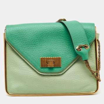 Pre Owned Chloe Green Leather Medium Sally Flap Shoulder Bag