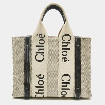 Pre Owned حقيبة يد توتس كلوي خشبية قماش و جلد بيج/أسود صغيرة