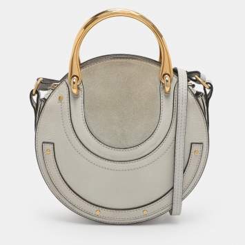 Pre Owned Chloe Grey Leather and Suede Small Pixie Round Crossbody Bag