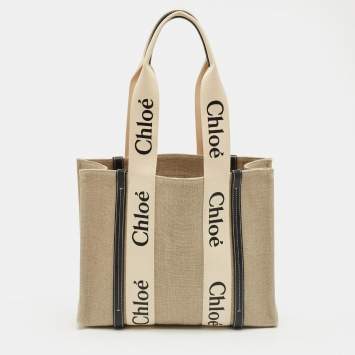 Pre Owned حقيبة كلوي توتي قماش بيج/كحلي متوسط