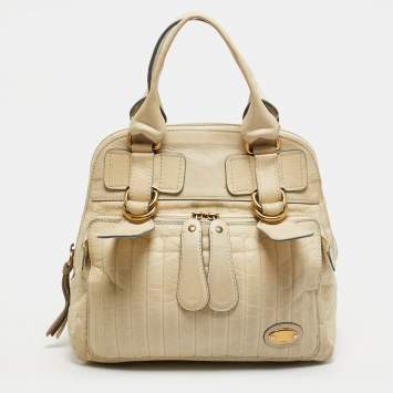 Pre Owned Chloe Bay Off White Leather Satchel