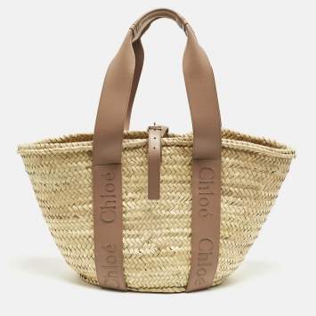 Pre Owned Chloé Sense Cream/Beige Leather and Raffia Tote