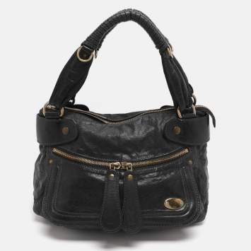 Pre Owned Chloe Bay Large Black Leather Hobo
