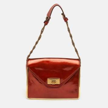 Pre Owned Chloe Sally Medium Orange Patent Leather Flap Shoulder Bag