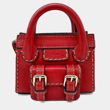 Pre Owned Chloe Red Leather Edith Nano Bag