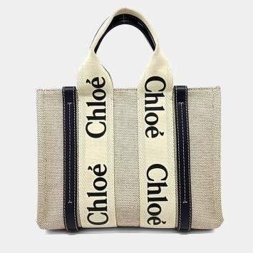 Pre Owned حقيبة خشبية كلوي كانفاس كريمية زرقاء داكنة صغيرة