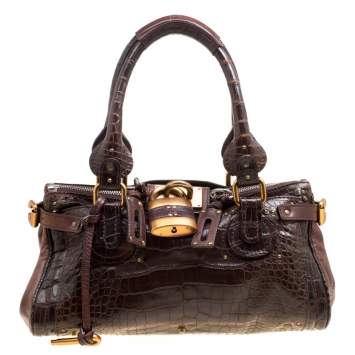 Pre Owned Chloe Brown Alligator and Leather Medium Paddington Satchel