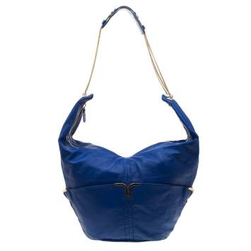 Pre Owned Chloe Blue Leather Milton Triple Chain Hobo 