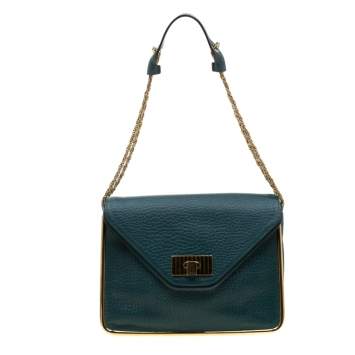 Pre Owned Chloe Green Leather Medium Sally Flap Shoulder Bag