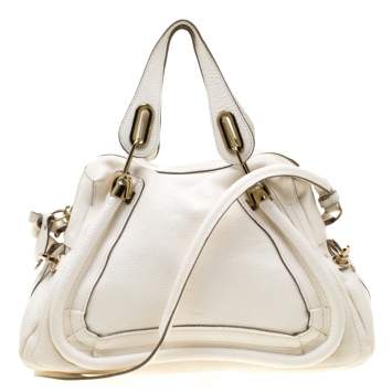 Pre Owned Chloe White Leather Medium Paraty Shoulder Bag