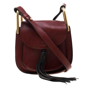Pre Owned Chloe Maroon Leather Mini Hudson Shoulder Bag