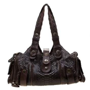 Pre Owned Chloe Dark Brown Python and Leather Silverado Satchel