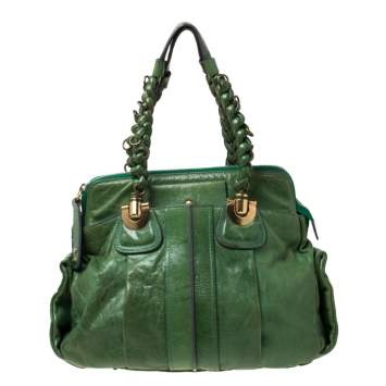 Pre Owned Chloe Green Leather Heloise Satchel 