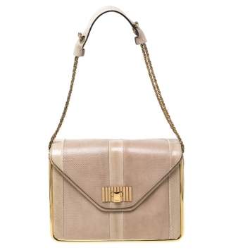 مملوكة مسبقًا Chloe Beige Leather and Python Medium Sally Shoulder Bag