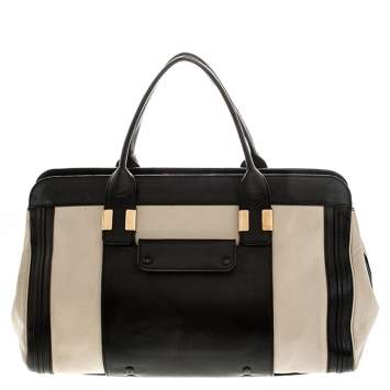 Pre Owned Chloe Black/Beige Leather Alison Satchel