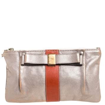 Pre Owned Chloe Metallic Silver Leather Nicosi Pouch