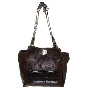 Pre Owned Chloe Brown Leather Vintage Chain Tote