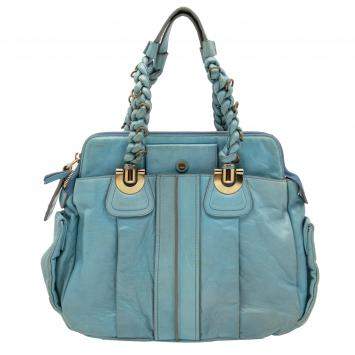 Pre Owned Chloe Light Blue Leather Heloise Satchel