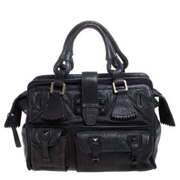 Pre Owned Chloe Midnight Blue Leather Front Pocket Tote