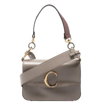 Pre Owned  Chloe Motty Grey Leather C Double Bag