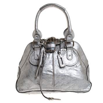 Pre Owned Chloe Metallic Silver Leather Large Paddington Satchel
