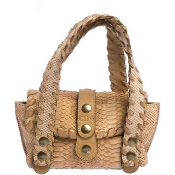 مملوكة مسبقًا Chloe Beige Python Mini Silverado Satchel