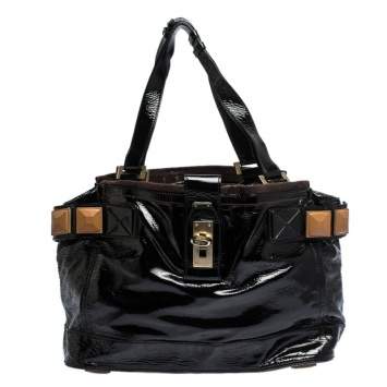 Pre Owned Chloe Black Patent Leather Audra Tote