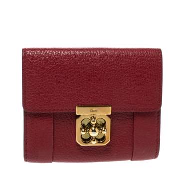 Pre Owned Chloe Red Leather Compact Wallet