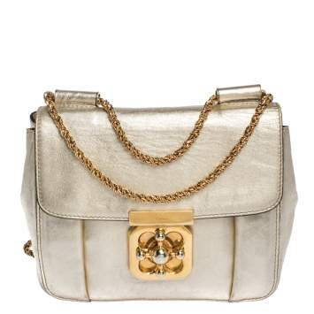 Pre Owned Chloe Metallic Gold Leather Small Elsie Shoulder Bag