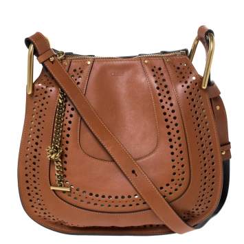 Pre Owned Chloe Brown Perforated Leather Hayley Shoulder Bag