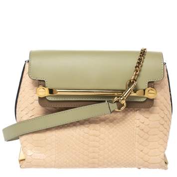 Pre Owned Chloe Tri Color Leather and Python Small Clare Shoulder Bag