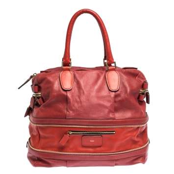 Pre Owned Chloe Two Tone Red Leather Andy Expandable Satchel
