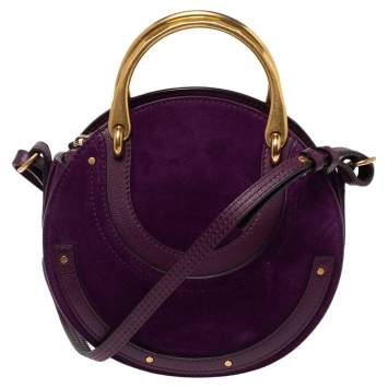 Pre Owned Chloe Purple Leather and Suede Pixie Round Crossbody Bag
