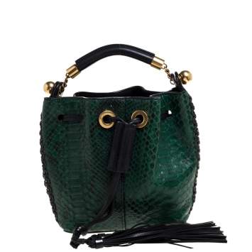 Pre Owned Chloe Green/Black Python and Leather Gala Drawstring Shoulder Bag