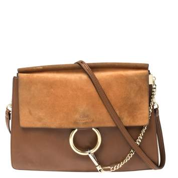 Pre Owned Chloe Brown Leather and Suede Medium Faye Shoulder Bag