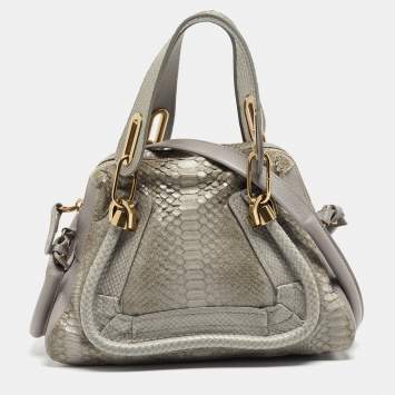 Pre Owned Chloe Grey Python and Leather Small Paraty Shoulder Bag