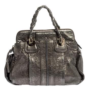Pre Owned Chloe Metallic Textured Leather Heloise Satchel