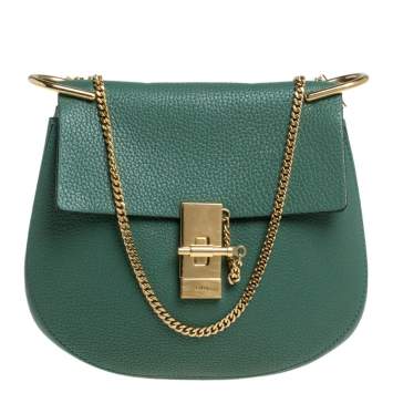 Pre Owned Chloe Green Leather Medium Drew Shoulder Bag