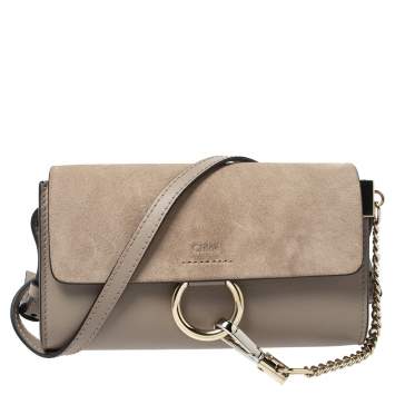 Pre Owned Chloe Grey Leather and Suede Mini Faye Shoulder Bag