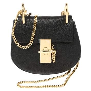Pre Owned Chloe Black Grained Leather Nano Drew Shoulder Bag