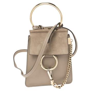 Pre Owned Chloe Dark Beige Leather and Suede Mini Faye Crossbody Bag