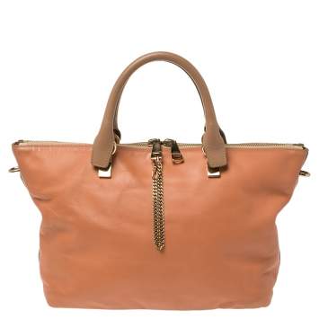 Pre Owned Chloe Beige/Peach Leather Medium Baylee Tote